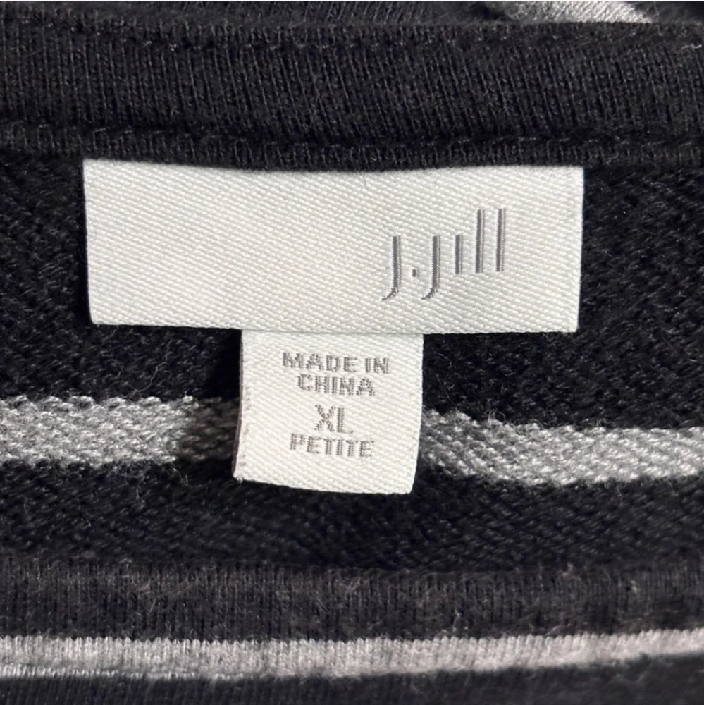 J. JILL Brushed French Terry Crew Neck Dress Black with Grey Stripes